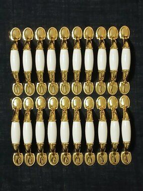 20 Liberty White Ceramic Gold Brass Cabinet Drawer Pulls 3" Centers Unused